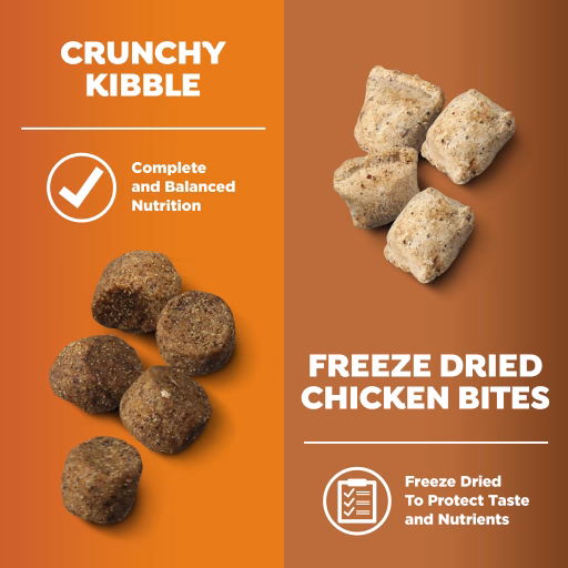 Nature's Recipe Freeze Dried Recipe crunchy kibble with freeze dried chicken bites to protect taste and nutrients